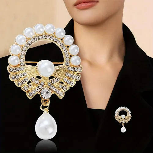 Zircon Water Drop Pearl Brooch Pin